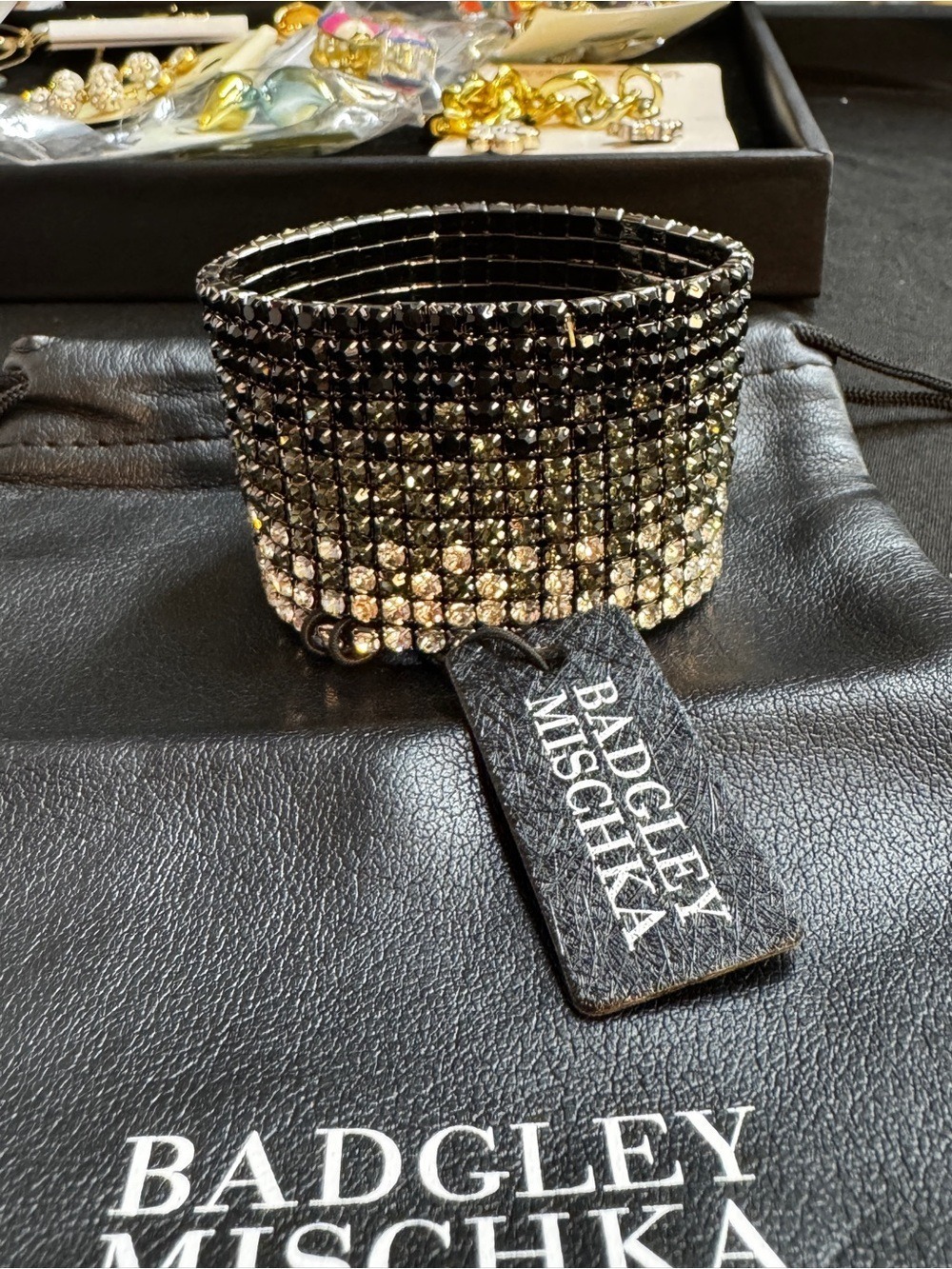 Badgley Mischka Black and Silver Crystal Stretch Bracelet - Picture 1 of 5